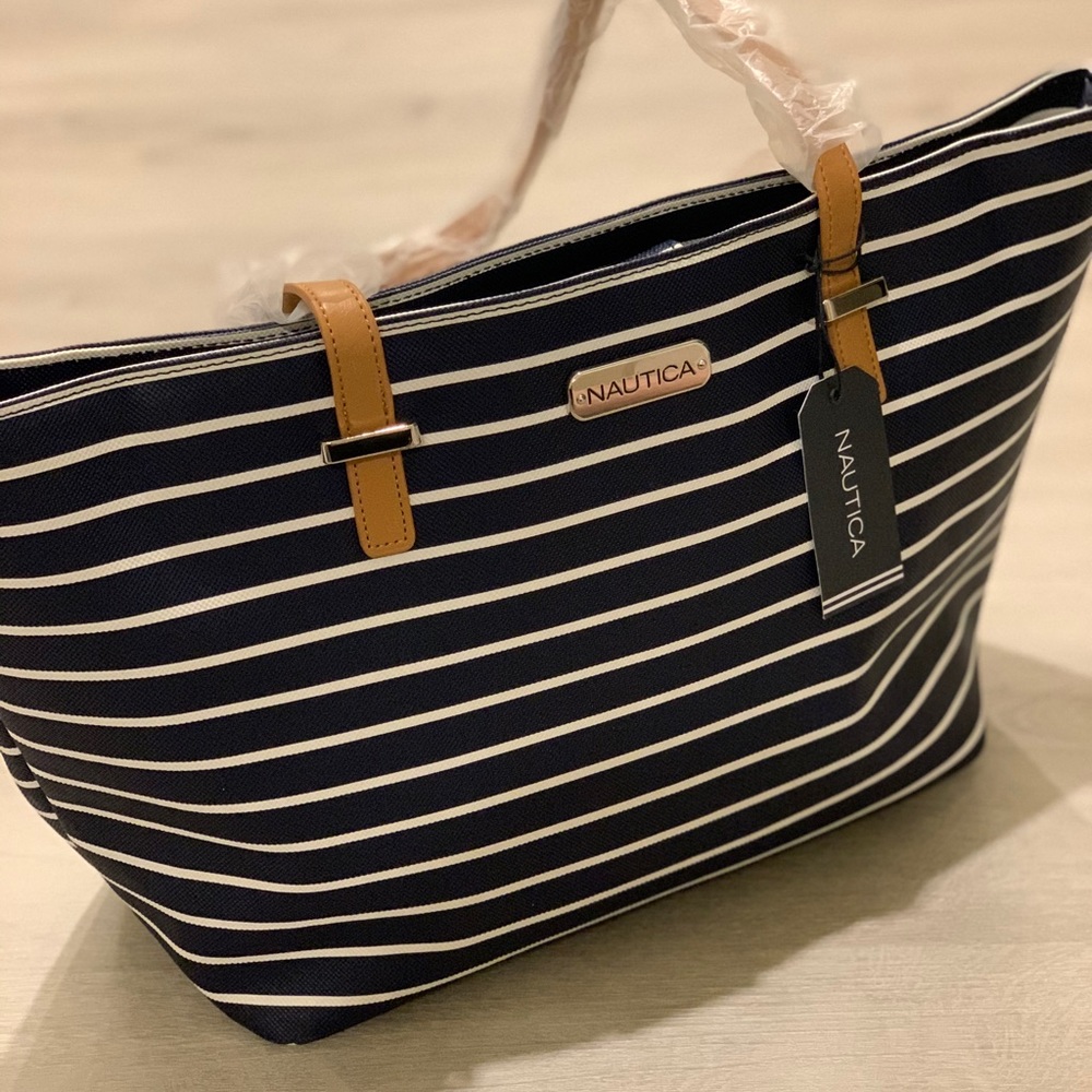 NWT Navy Blue and White Striped Nautica Handbag